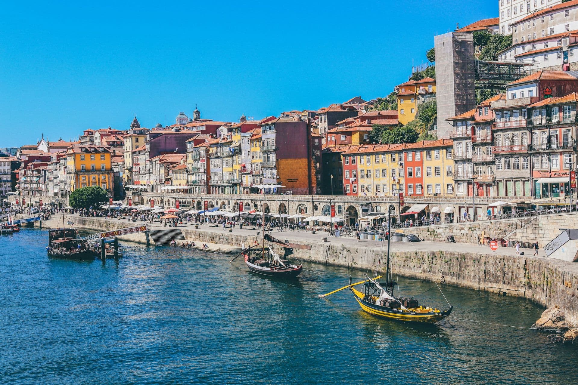 Colourful houses along the riverfront in Porto