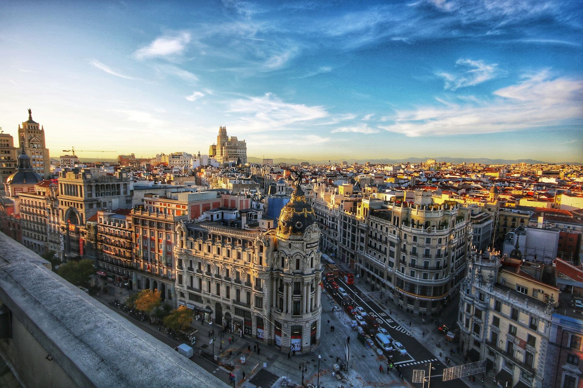 The rooftops of central Madrid at sunset